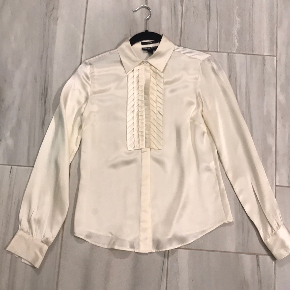 100% silk creme button down